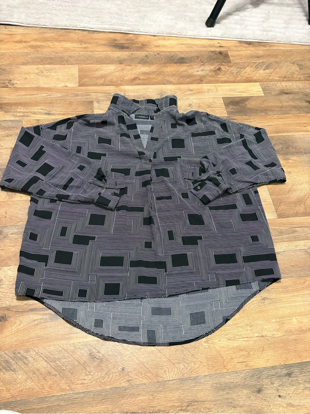 Rafaella Black & White Geometric Blouse XXL – Modern Abstract Print Long Sleeve